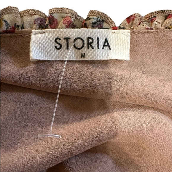 Storia Brown Floral Mini Dress Spaghetti Strap Small Preppy Feminine Smocked M - Picture 7 of 8